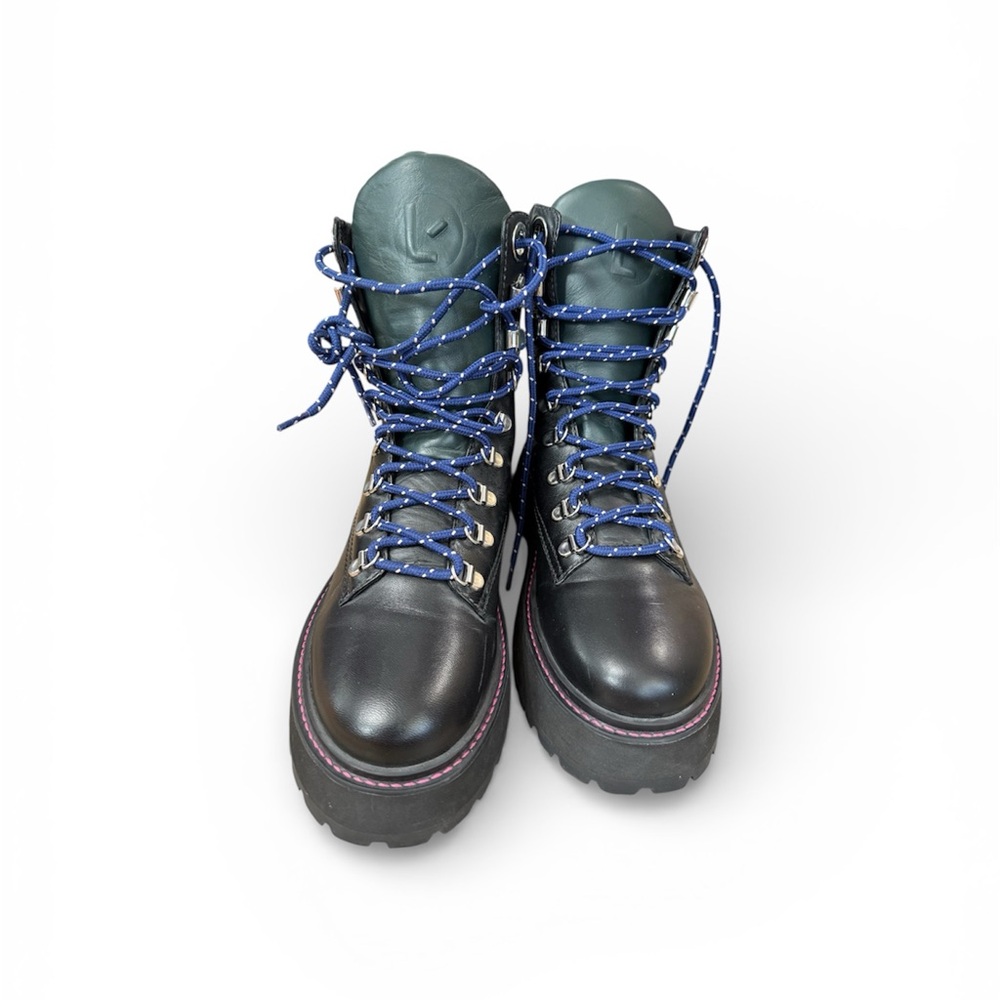 Larroude Jordan Black Leather Platform Combat Boots 8
